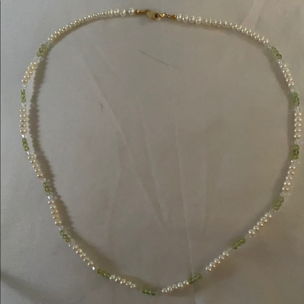 Birthston pearl peridot Swarovski crystal necklace